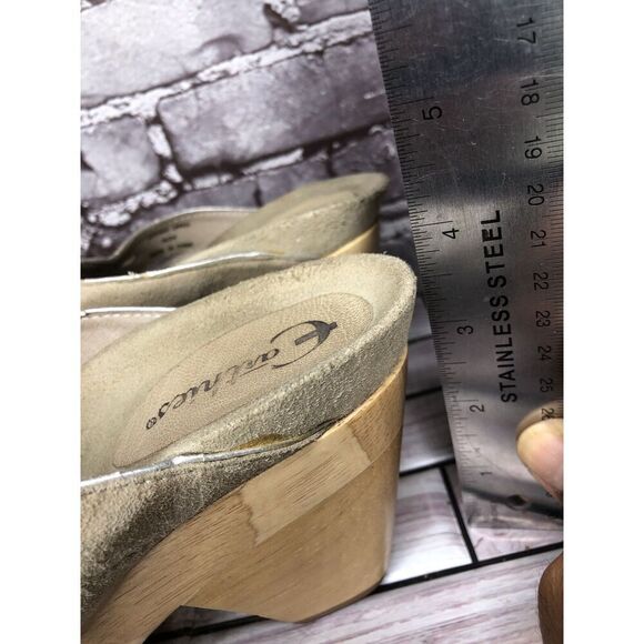 Earthies Tropez Taupe Suede Platform Slide Block Heel Sandals Women Sz 6.5B US - Picture 12 of 16